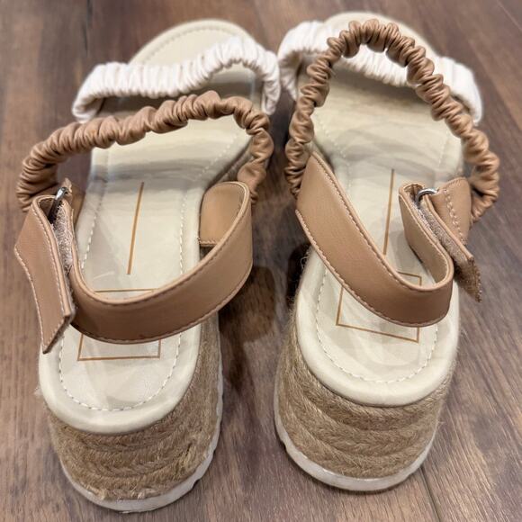 Dolce Vita Mizza Tan & White Ruched Strap Espadrille Platform Sandals Size 8.5 - Picture 6 of 7